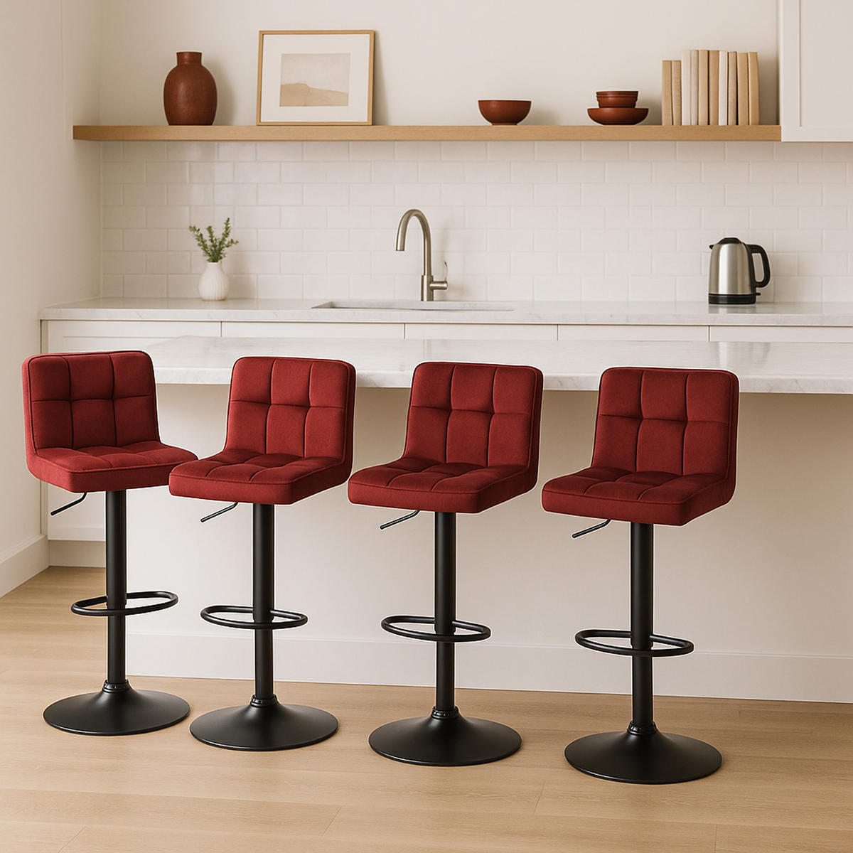BARHOCKER 2er Set Fenai Samt rot - Rot/Schwarz, Textil/Metall (40/106/40cm) - TPFLiving