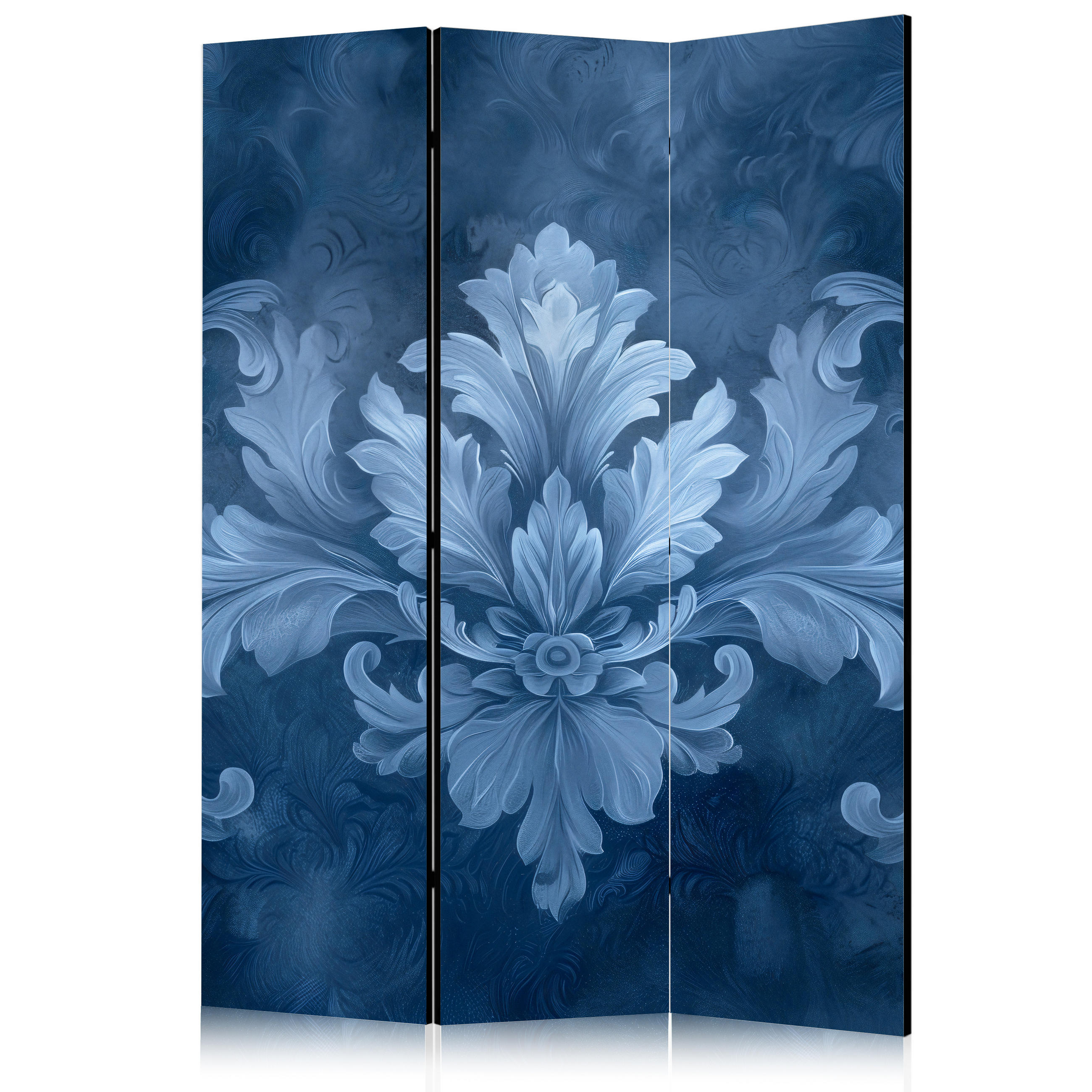 PARAVENT Beidseitig Bedruckter 3-tlg 135x172 cm Blaue Glamour Ornamente - Blau, Holz/Textil (135/172/3cm) - Muralo
