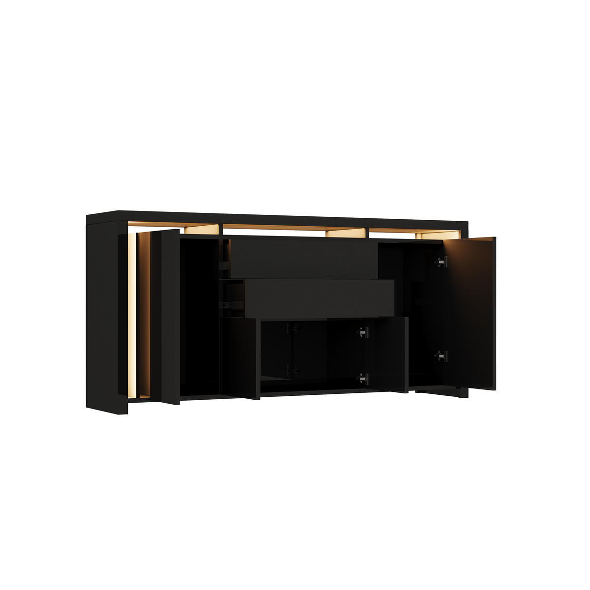 SIDEBOARD 160x35x75 cm 2 Schubladen 4 Türen LED schwarz - Schwarz, Holz (160/75/35cm) - Fortuna Lai