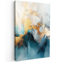 LEINWANDBILD Abstrakt - Kunst - Gold - Blau Deko Groß 90x140 cm - Petrol, Textil (90/140cm) - MuchoWow