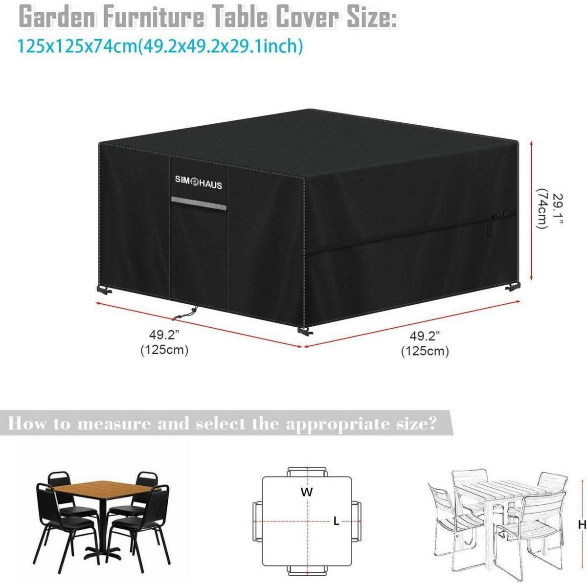 ABDECKHAUBE Gartenmöbel 125 x 125 x 74 cm Wasserdicht Kunststoff - Schwarz, Kunststoff (1/1/1cm)