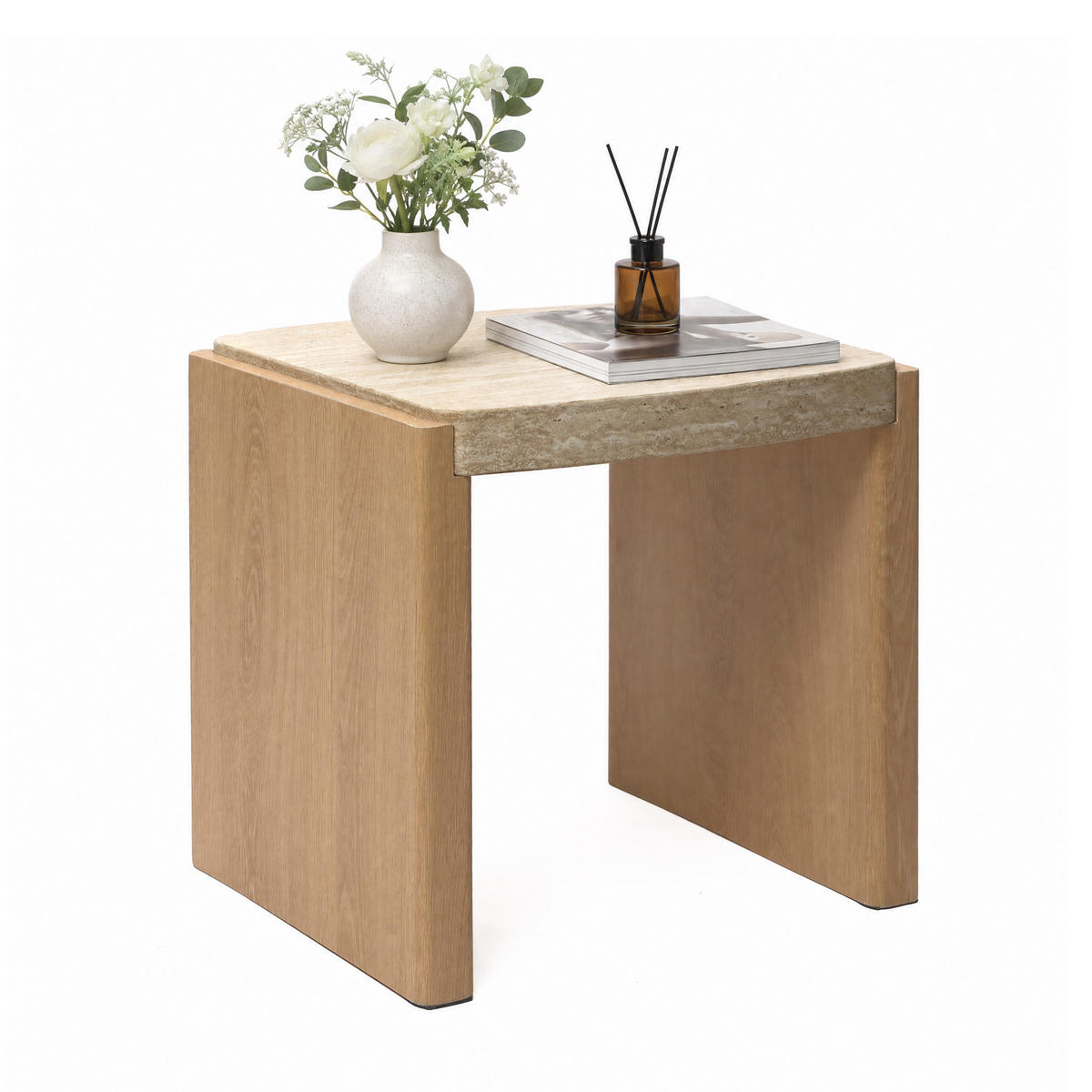 COUCHTISCH Holz mit Travertin-Optik, 49 × 40 × 46 cm - Braun, Holzwerkstoff (40/49/46cm) - Hometopia