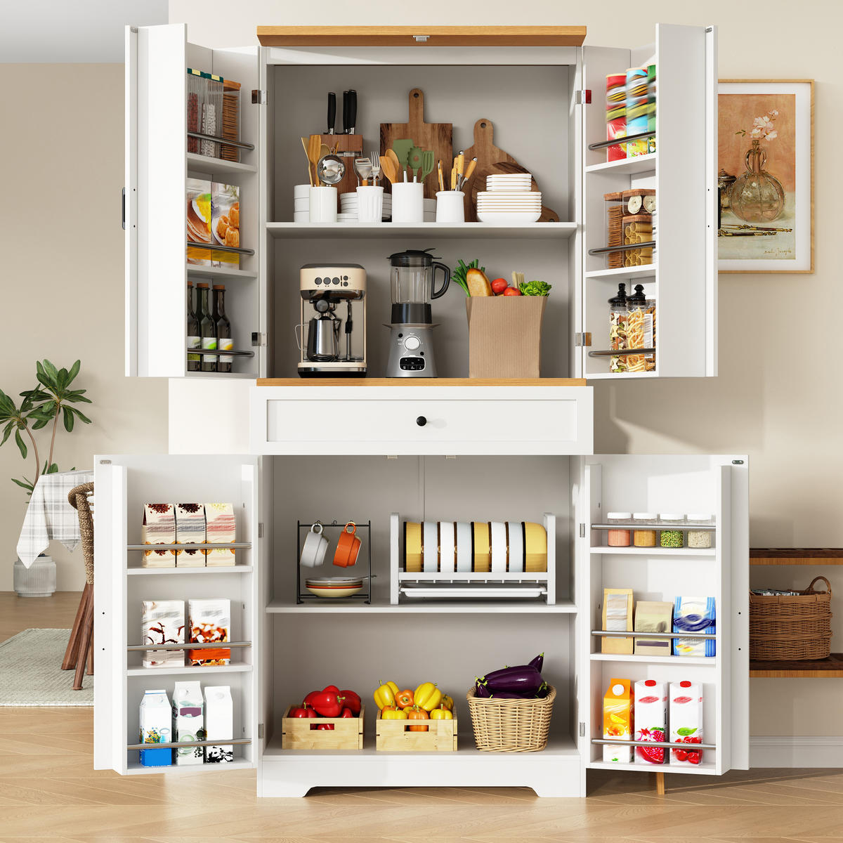 BUFFETSCHRANK Weiß 80/40/180 cm - Weiß, Holz (80/180/40cm) - PANGIVO
