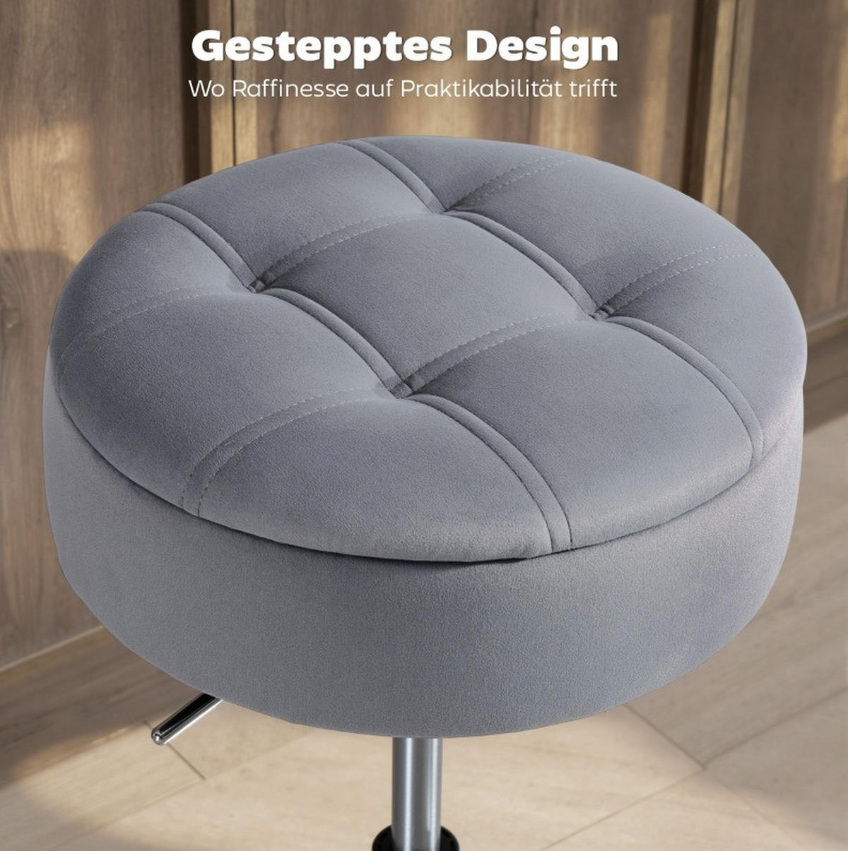 BARHOCKER mit Stauraum drehbar höhenverstellbar 49-65 cm Grau - Grau, Metall (39/65/39cm) - Meubliv