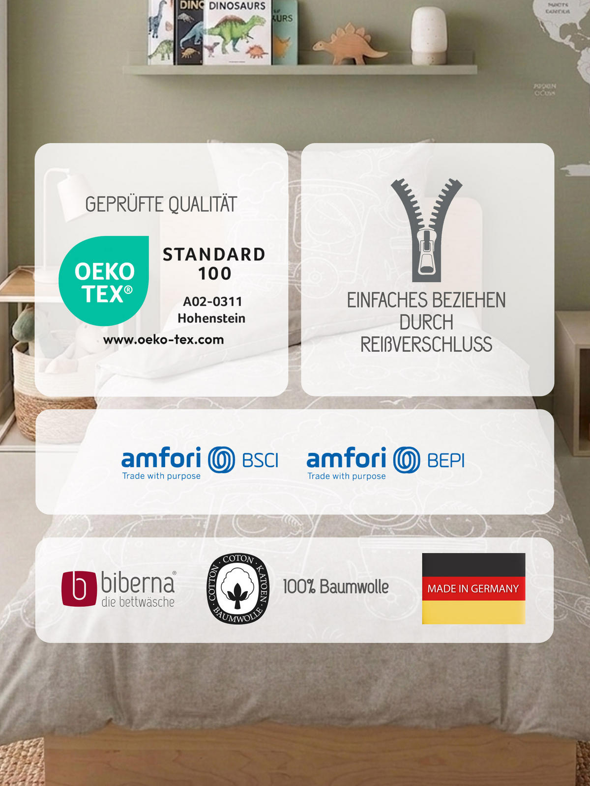 BETTWÄSCHE-GARNITUR Premium Melange Lokomotive kitt, 135x200 cm + 80x80 cm - Beige, Textil (135/200cm) - biberna