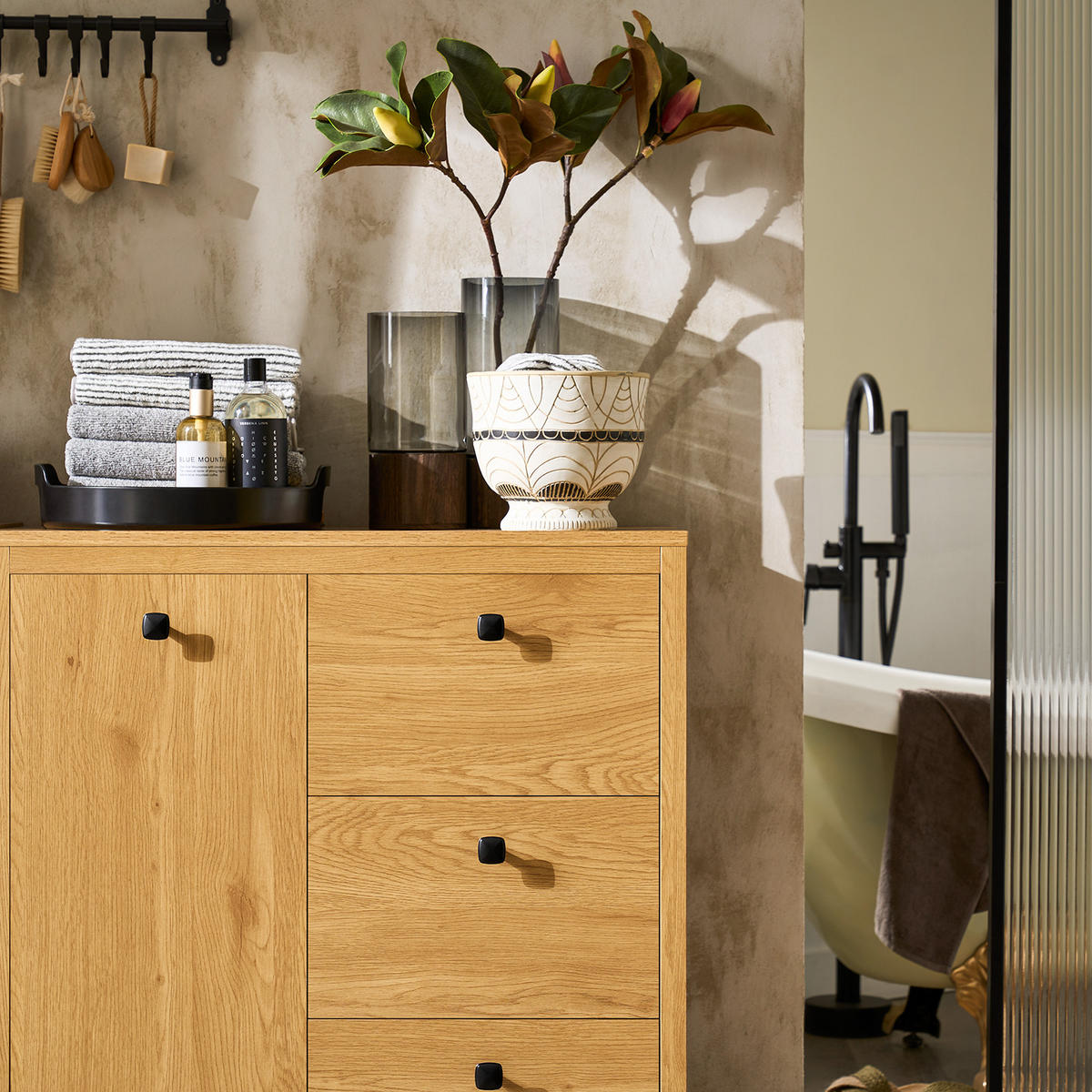 WÄSCHESCHRANK Dunkelnatur - Naturfarben, Holzwerkstoff (80/90/35cm) - SoBuy