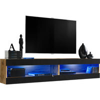 2-ER Set, Wohnwand TIVOLI SET4+BLU Offener Raum Wotan + Schwarz - Schwarz/Weiß, Glas/Holzwerkstoff (200/41/35cm) - Komodee