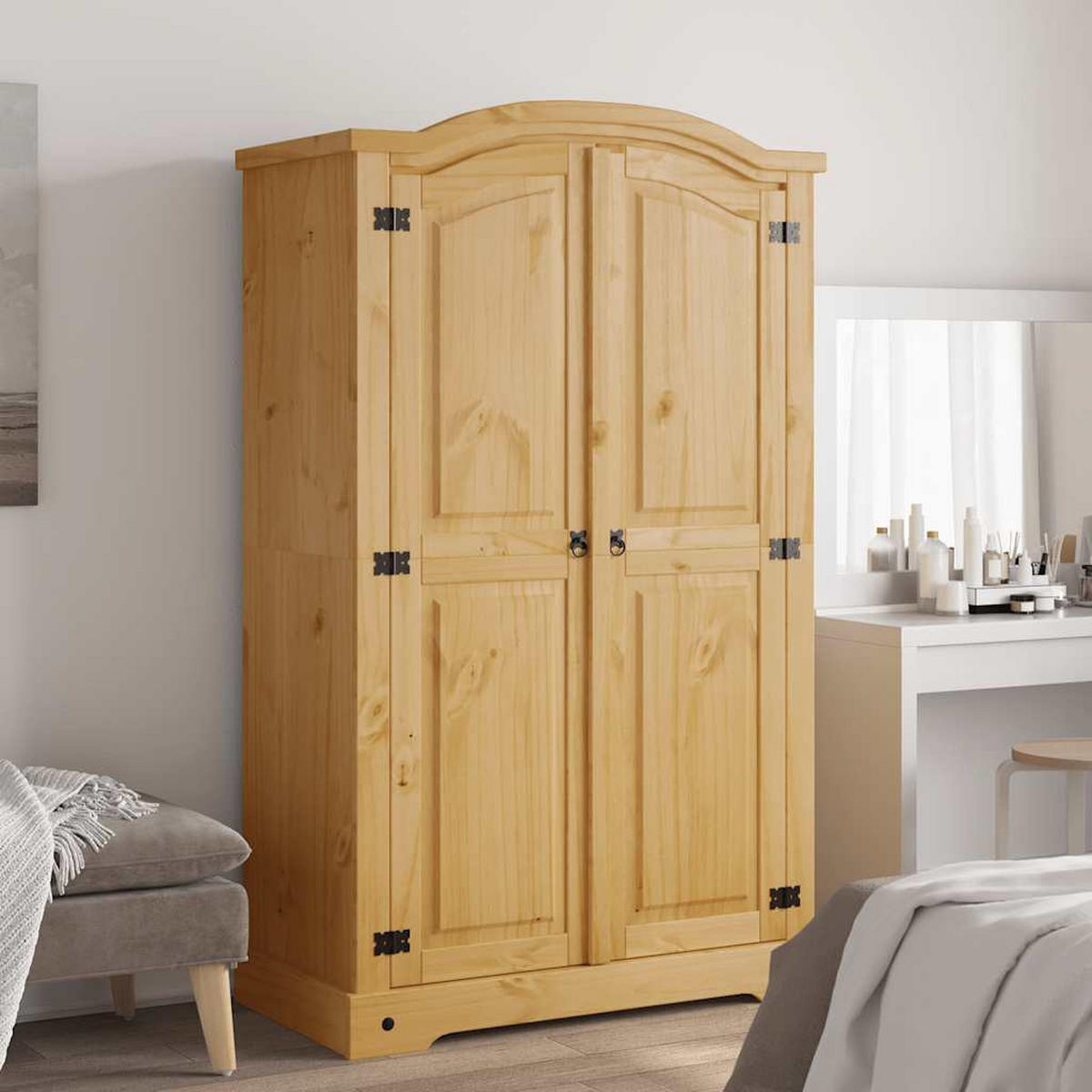 KLEIDERSCHRANK Mexiko-Stil Kiefernholz 2 Türen - Braun, Holz (101/170/52cm) - vidaXL