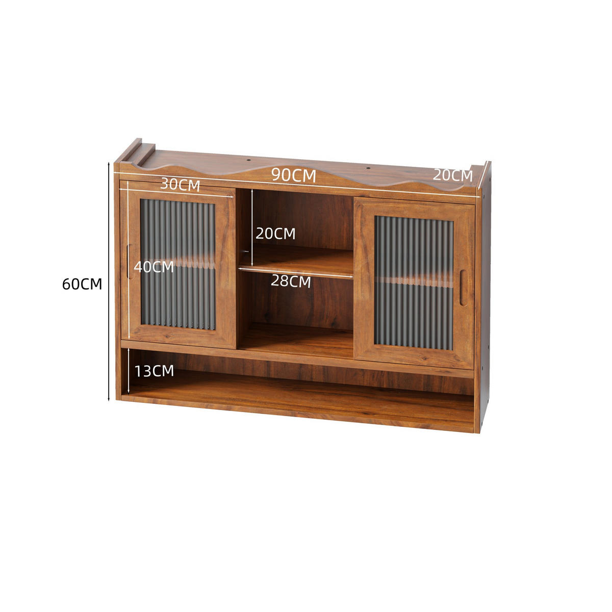 KÜCHENOBERSCHRANK 90x20x60 cm Braun aus Massivholz & Glas mit 2 Schiebetüren - Braun, Holz (90/60/20cm) - Modfu