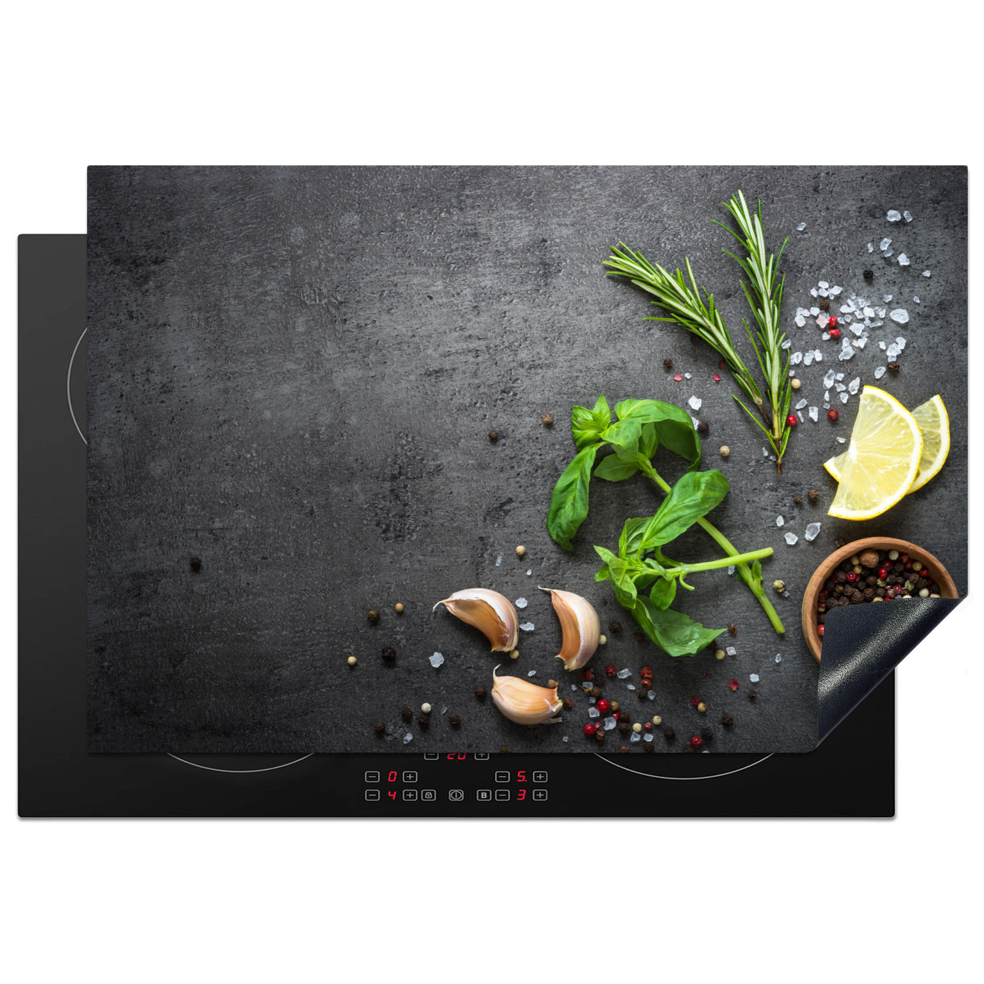 HERDABDECKPLATTE Limette - Kräuter - Gewürze - Grün - Grau - Beton 78x52 cm - Grün, Kunststoff (78/0.2/52cm) - MuchoWow
