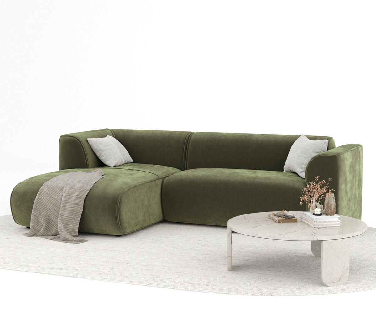 ECKSOFA Melani Olivenfarbe Samtstoff - Schwarz/Olivgrün, Holz/Holzwerkstoff (253/153cm) - Maison de Reve