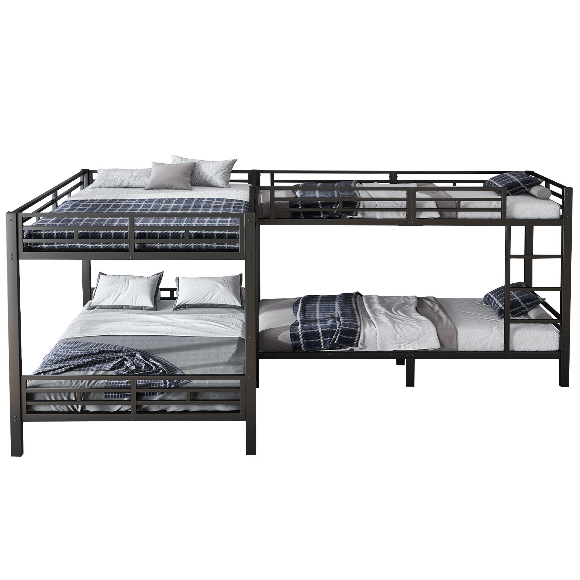 ETAGENBETT 90/200 cm & 140/200 cm in Schwarz mit Dreistufiger Leiter und Lattenrost - Schwarz, Metall (90/200cm) - CHICFURN