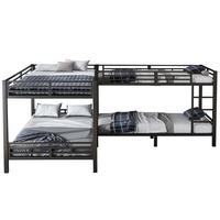 ETAGENBETT 90/200 cm & 140/200 cm in Schwarz mit Dreistufiger Leiter und Lattenrost - Schwarz, Metall (90/200cm) - CHICFURN