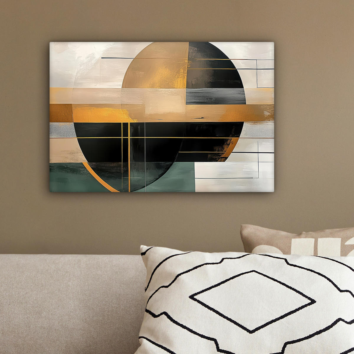 LEINWANDBILD - Abstrakt - Gold - Bronze - Grün - Formen - Modern - 30x20 - Deko XXL - Multicolor, Textil (30/20cm) - MuchoWow