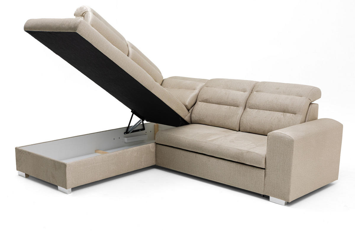 ECKSOFA CLOUD L Links mit Schlaffunktion 120x190 Velours Beige - Chromfarben/Beige, Holz/Kunststoff (202/260cm) - Muffo