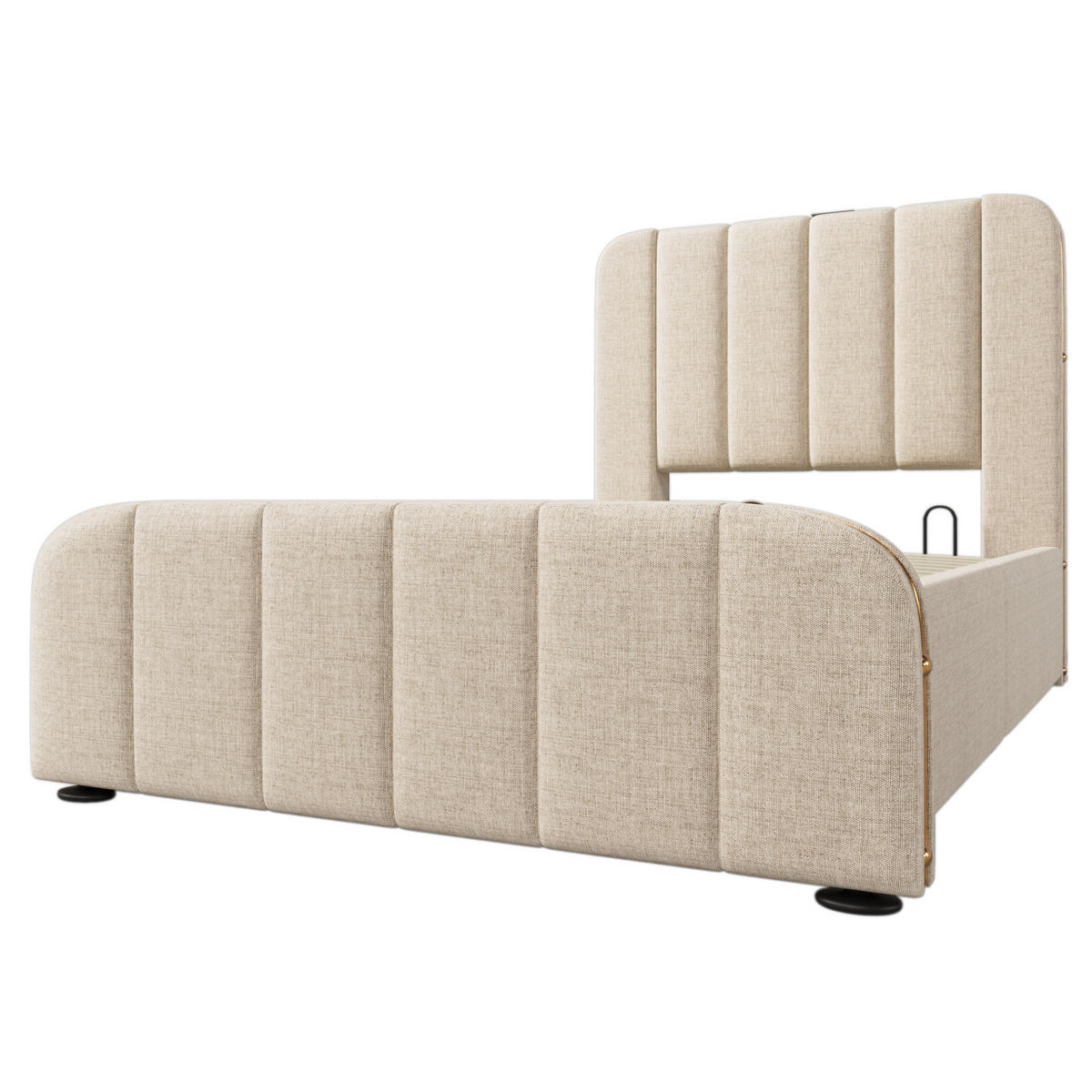 POLSTERBETT mit Stauraum und USB/Typ-C 90x200 cm Beige Leinen inkl. Matratze - Beige, Metall (90/200cm) - Meubliv
