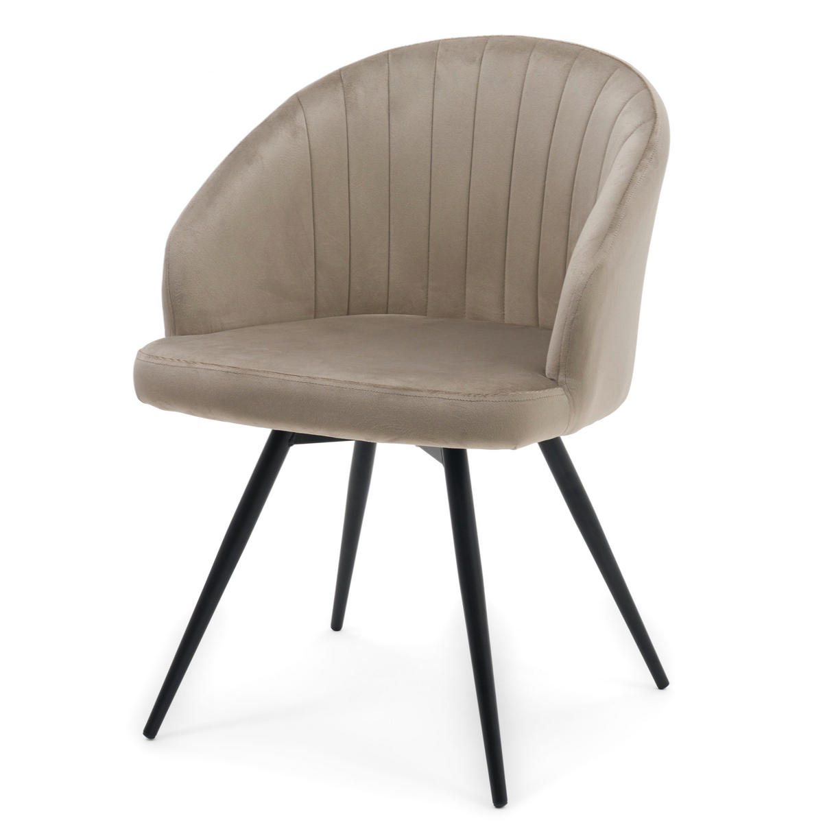 STUHL MODENA drehbar gepolsterter mit Steppung - dunkelbeige - Samt Velour - Schwarz/Braun, Textil/Metall (57/80/59cm) - NEW HOME