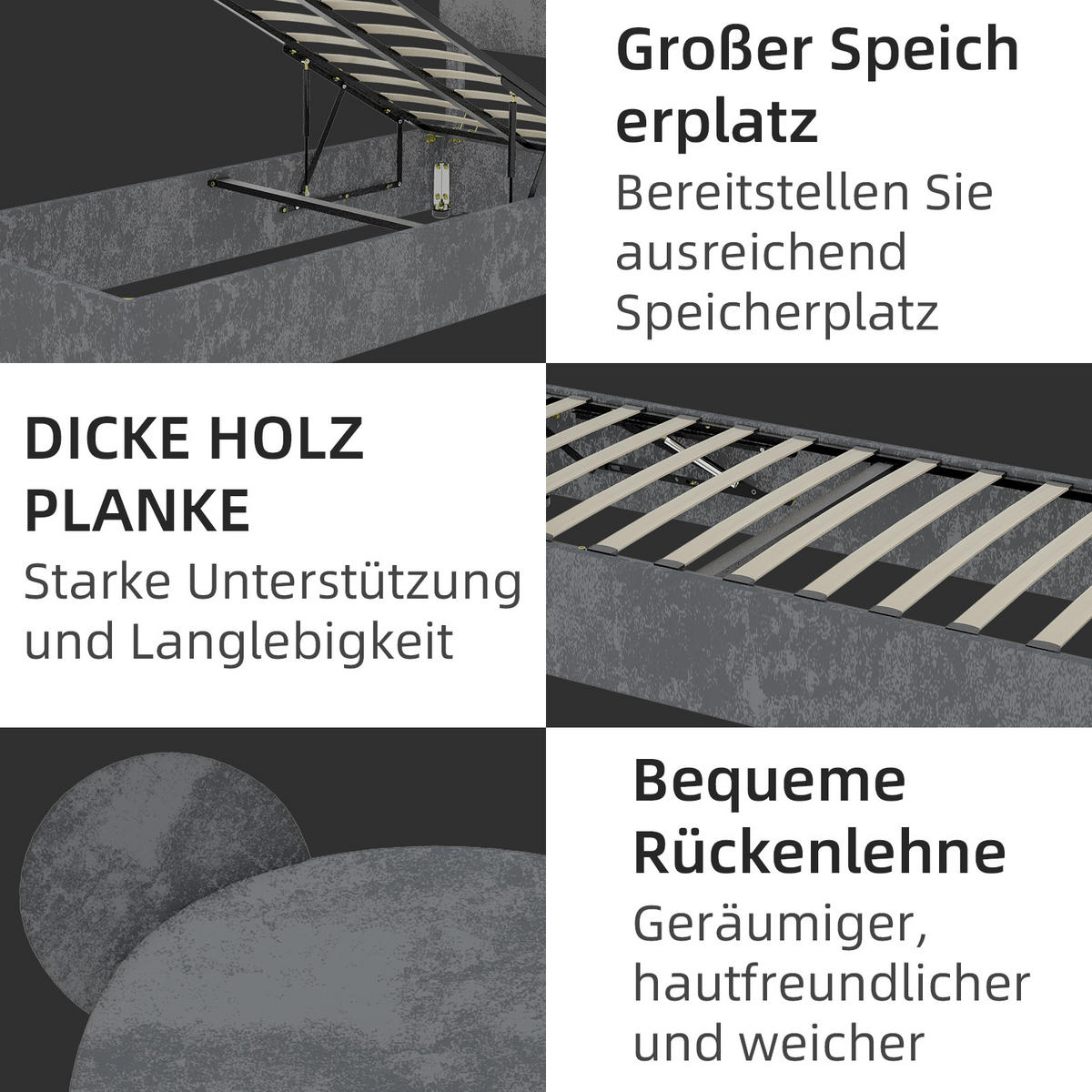 KINDERBETT 90/200 cm in Grau Stoff mit Bettkasten - Grau, Holzwerkstoff/Textil (90/200cm) - WISHDOR
