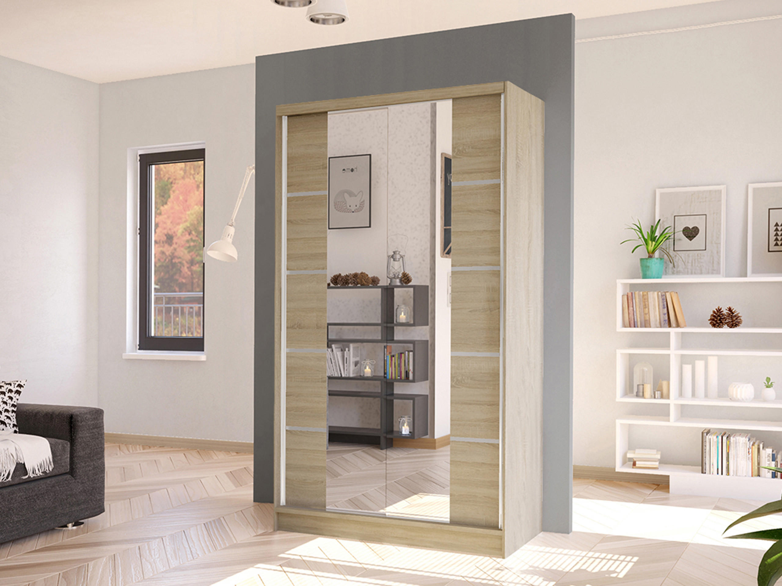 SCHWEBETÜRENSCHRANK Diego V - Sonoma Eiche, Holzwerkstoff/Metall (100/200/58cm) - MIRJAN24