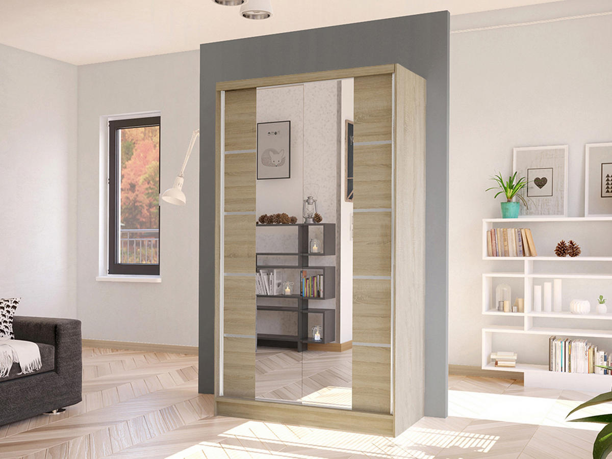 SCHWEBETÜRENSCHRANK Diego V - Sonoma Eiche, Holzwerkstoff/Metall (100/200/58cm) - MIRJAN24