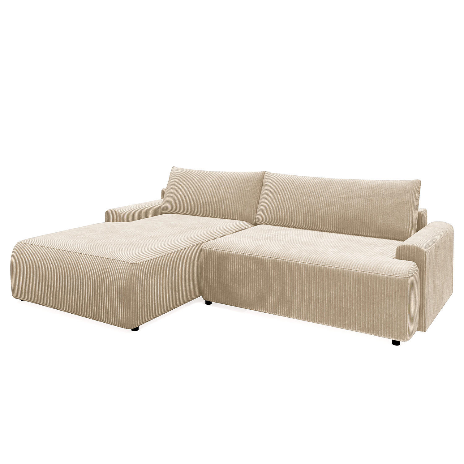 ECKSOFA mit Schlaffunktion - Longchair - Creme/Schwarz, Kunststoff/Textil (253/167cm) - home24