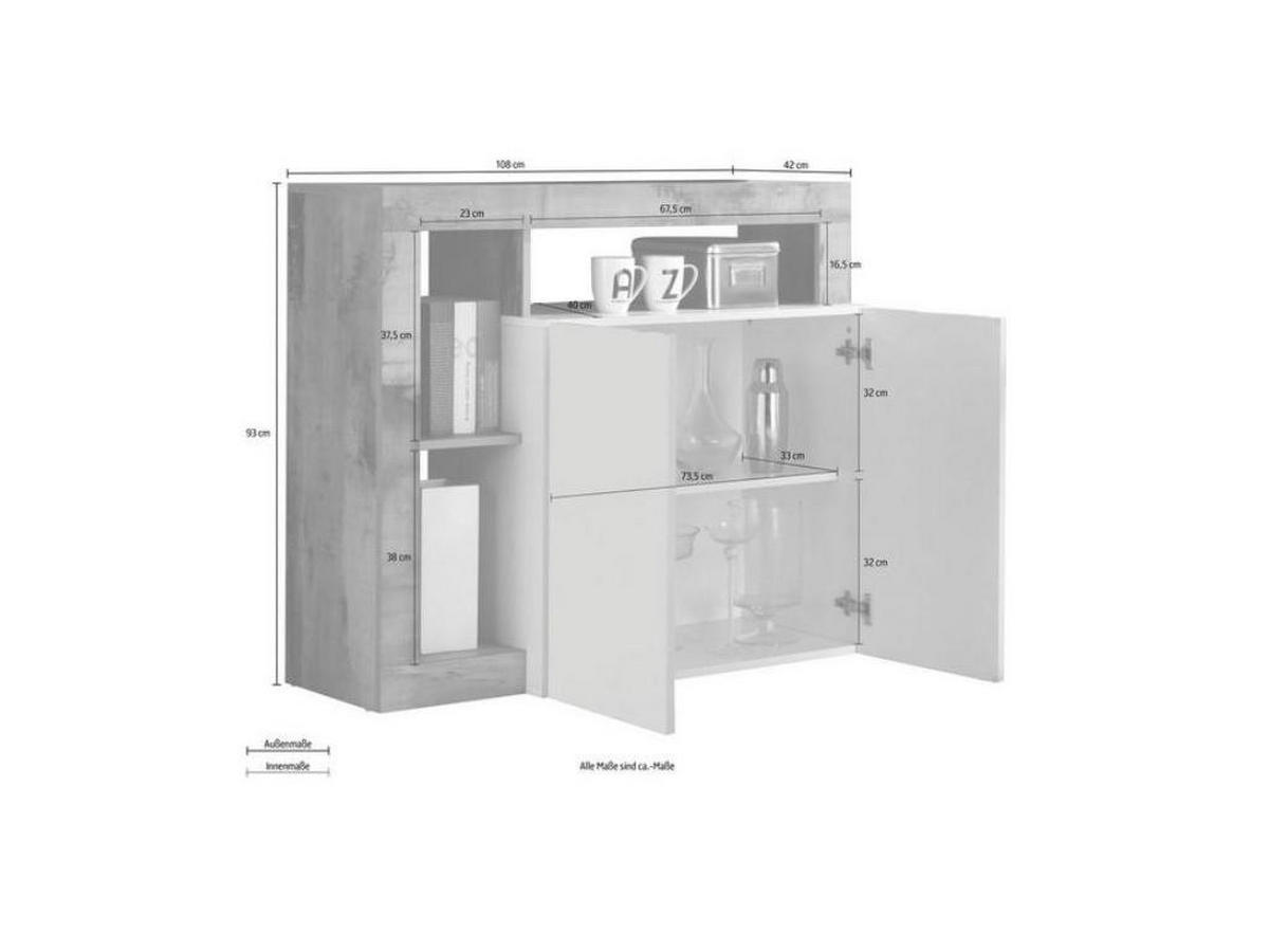 SIDEBOARD 2 Türen Frankfurt - L108 cm - Grau, Holz (42/93/108cm) - Vente-Unique