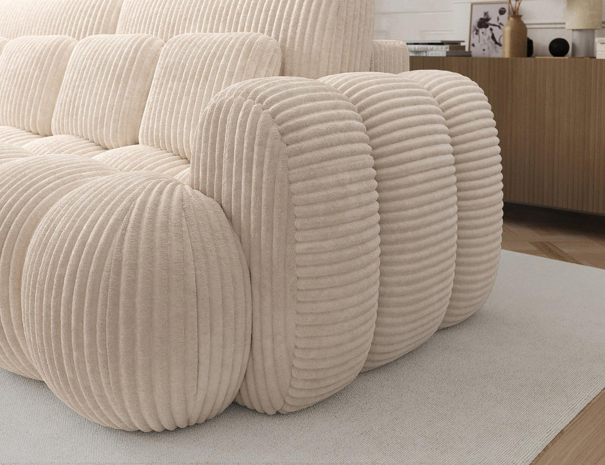 SCHLAFSOFA COTONN 256 cm – Modernes 3-Sitzer Sofa mit Schlaffunktion, Bettkasten und Dekokissen - Weiß, Kunststoff (256/119/105cm) - Wohnideebilder