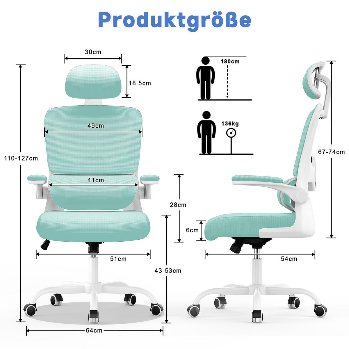 COMPUTERSTUHL drehbar, Wippfunktion – Grün - Grün, Metall (54/127/54cm) - Rattantree