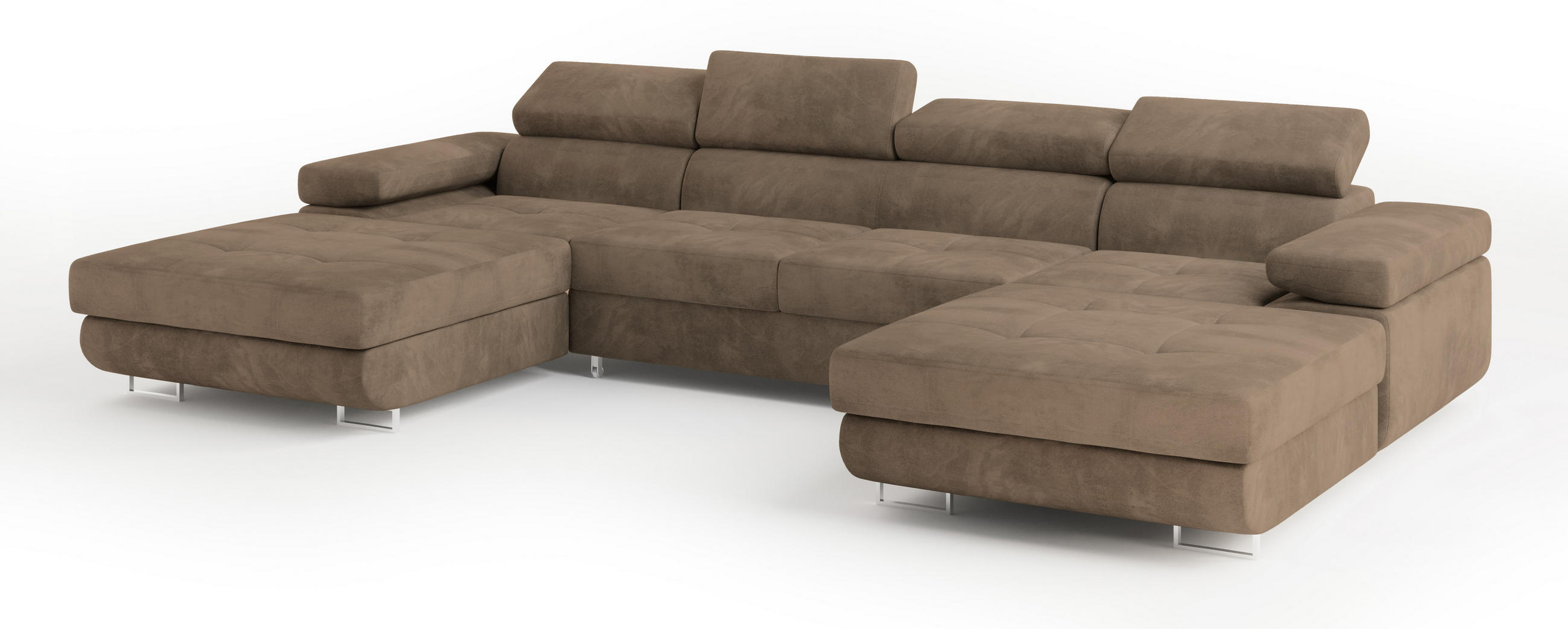 WOHNLANDSCHAFT LYKKE Beige Velours-Stoff mit Schlaffunktion - Beige, Holz (353/90/202cm) - MASSENO