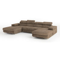 WOHNLANDSCHAFT LYKKE Beige Velours-Stoff mit Schlaffunktion - Beige, Holz (353/90/202cm) - MASSENO