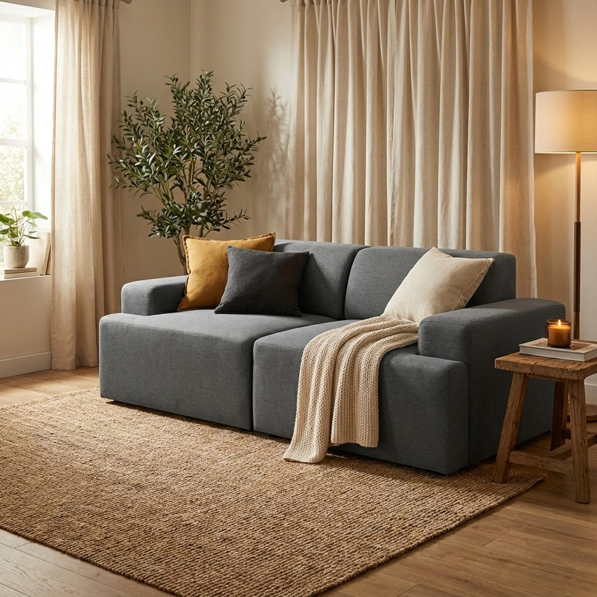 SOFA 2-Sitzer Acamar - Dunkel Grau - Grau, Textil (202/76/100cm) - Pasmara