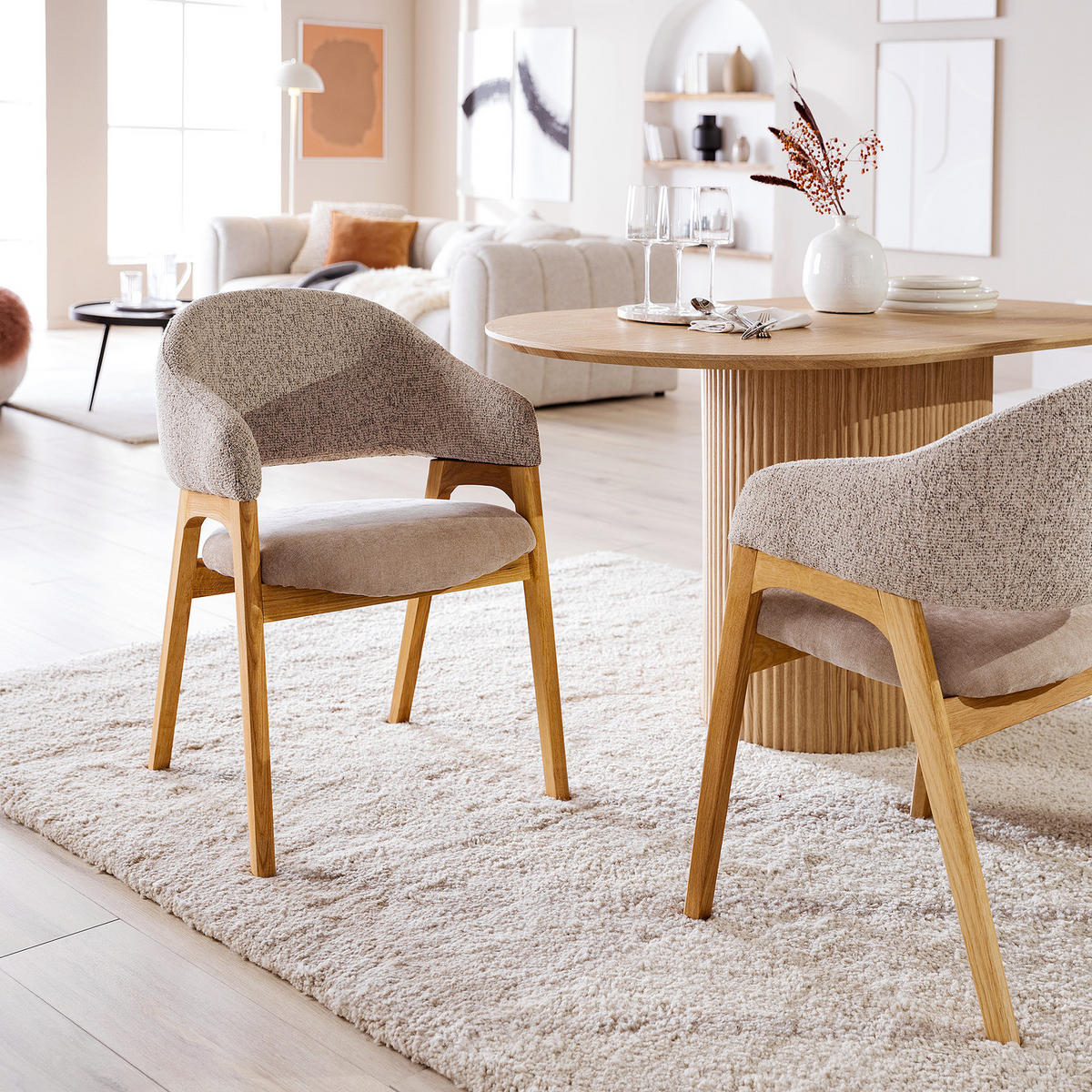 ARMLEHNENSTUHL - Taupe, Holz/Textil (60/82/59cm) - home24