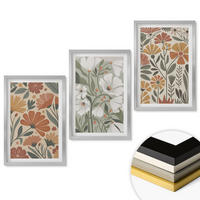 WANDBILDER 3er Set - 40x60 cm Silberner Rahmen - Blumenmuster in Orange und Grün - Silberfarben, Kunststoff (40/60cm) - ArtPrintCave