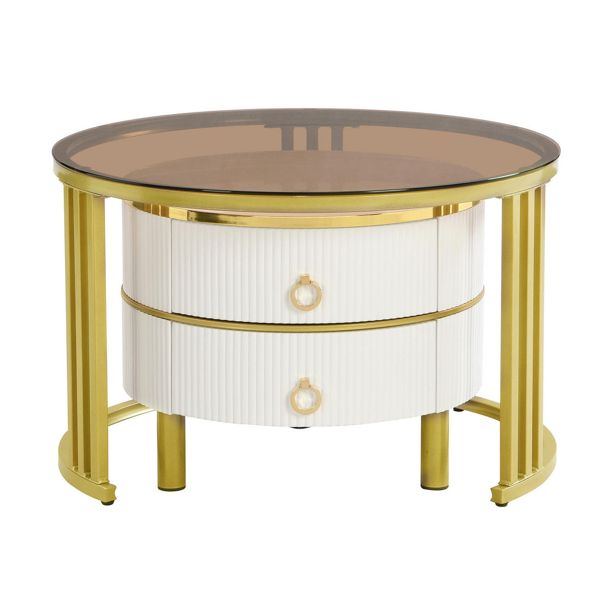 COUCHTISCH-SET 2-teilig, rund, MDF & Hartglas, 2 Schubladen, 70/70/45 + 50/50/40 cm，Weiß - Weiß, Holzwerkstoff (70/70/45cm) - Redom