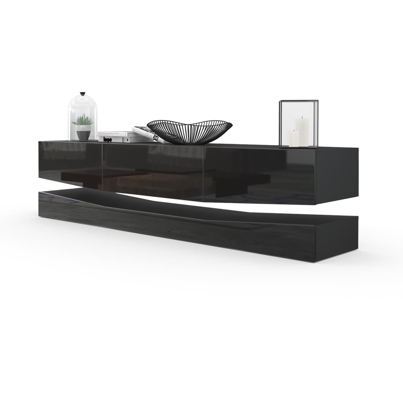 Vladon Lowboard Schwarz Hochglanz 178x48x39 cm