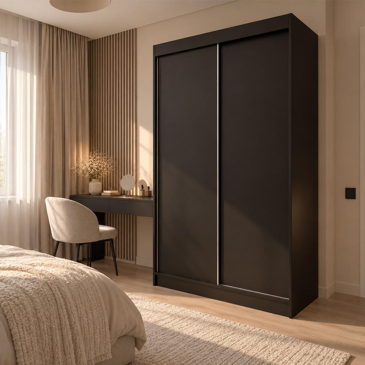 KLEIDERSCHRANK Steria 120 cm Schwarz Griffe silber - Schwarz, Holzwerkstoff (120/216/61cm) - KS Home Concept
