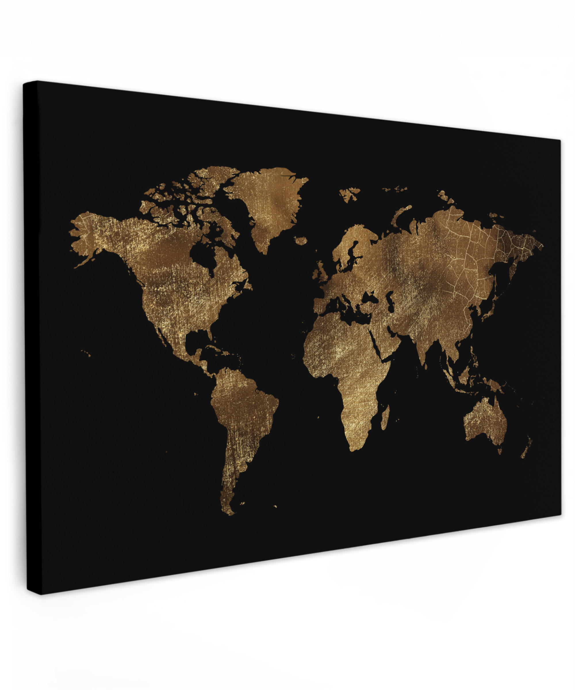 LEINWANDBILD Weltkarte - Gold - Luxus - Erde - Schwarz 140x90 cm - Goldfarben, Textil (140/90cm) - MuchoWow