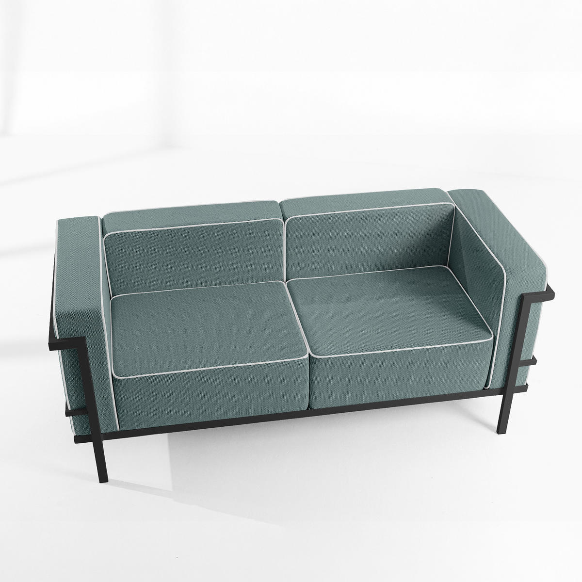 GARTENLOUNGE-SET TRIGLO 4-tlg., 1x Tisch, 2x Sessel, 1x Sofa 2-Sitzer, Modern, Dunkelgrau - Dunkelgrün/Dunkelgrau, Glas/Textil - KONSIMO®