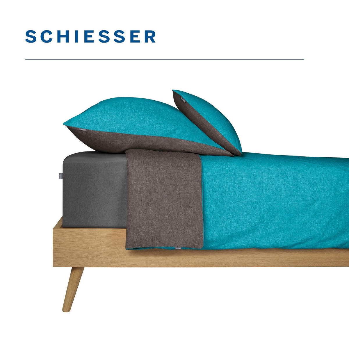 BETTWÄSCHESET Doubleface Renforcé 2-teilig 135x200 cm Türkis-Dunkelgrau - Türkis/Dunkelgrau, Textil (135/200cm) - SCHIESSER