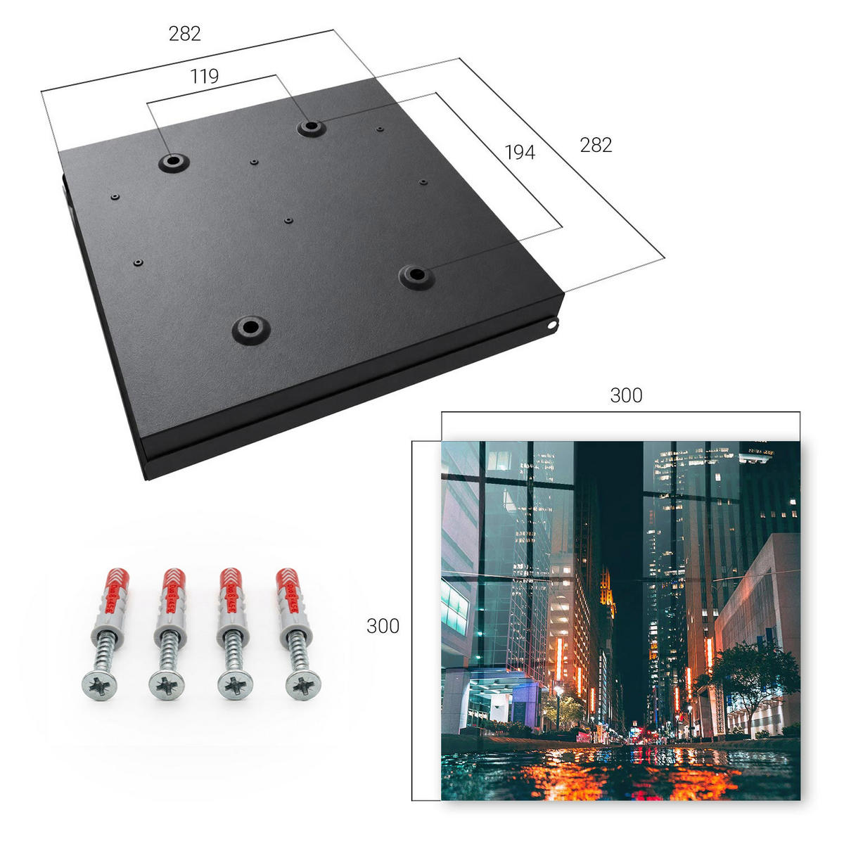 SCHLÜSSELBOX Schwarz 30x30 cm- Türöffnung nach rechts - Stadtleben - Schwarz, Metall (30/30/5cm) - TULUP