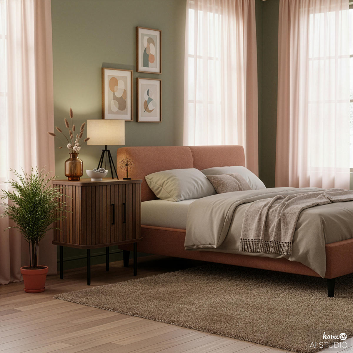 NACHTKOMMODE - MDF / Metall - Eiche - Walnussfarben/Schwarz, Holzwerkstoff/Metall (45/55/40cm) - home24