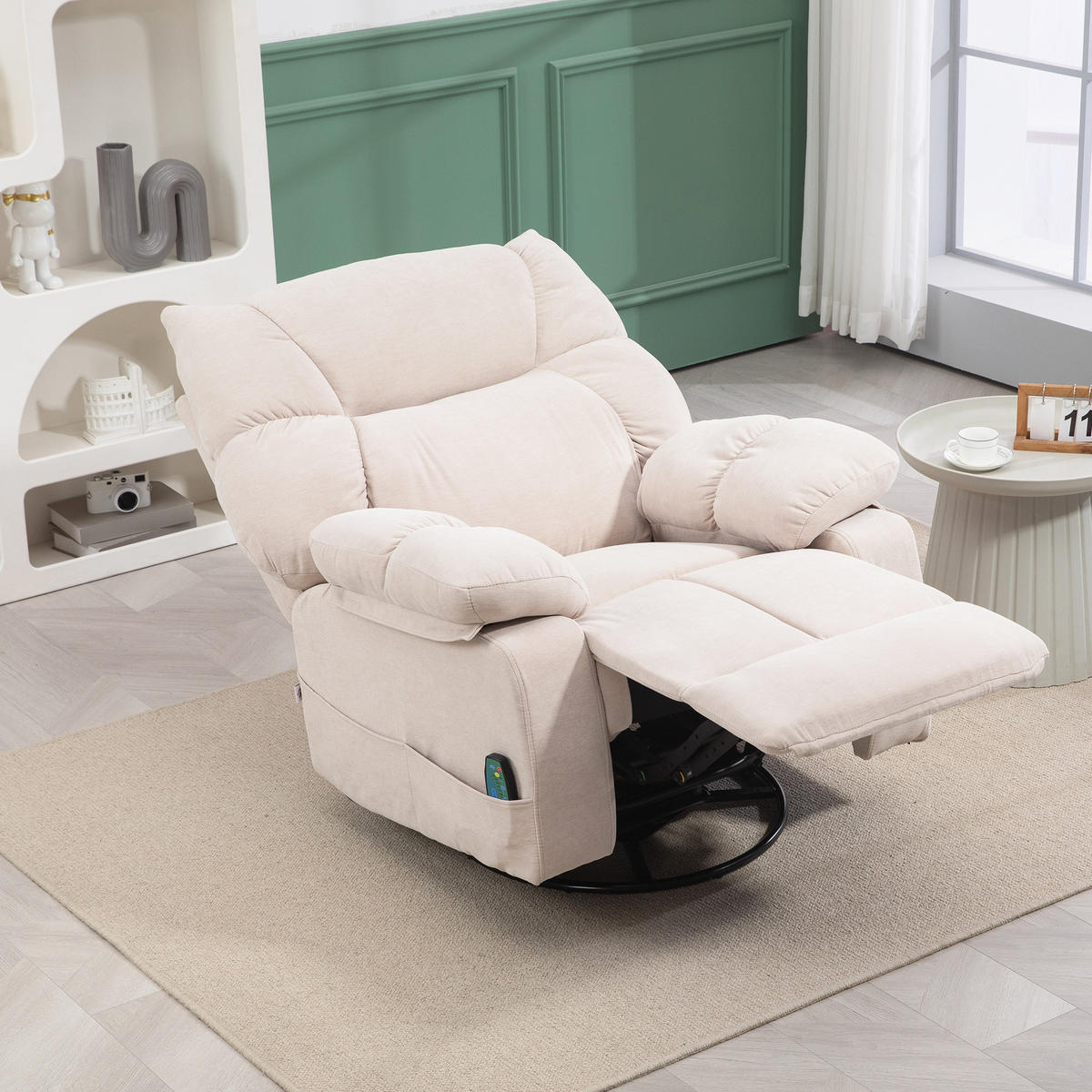 RELAXSESSEL in Beige 90x98x98 cm mit Massage- und Wärmefunktion, drehbar und schaukelbar - Beige, Textil (98/98/90cm) - IVMEU