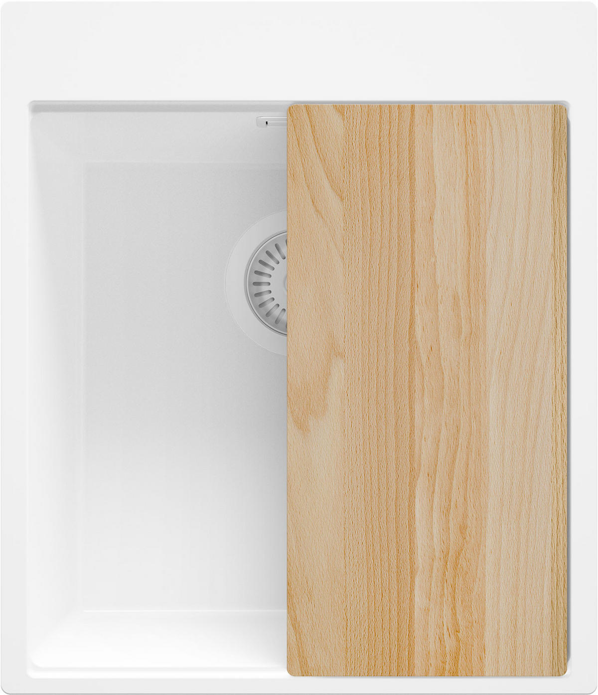 SPÜLBECKEN Oslo, 2-er set Alles Weiß 43/50 cm 1 Becken + Ablauf-Set + Schneidebrett ab 45er Unterschrank - Beige/Weiß, Kunststoff (43/20/50cm) - Primagran