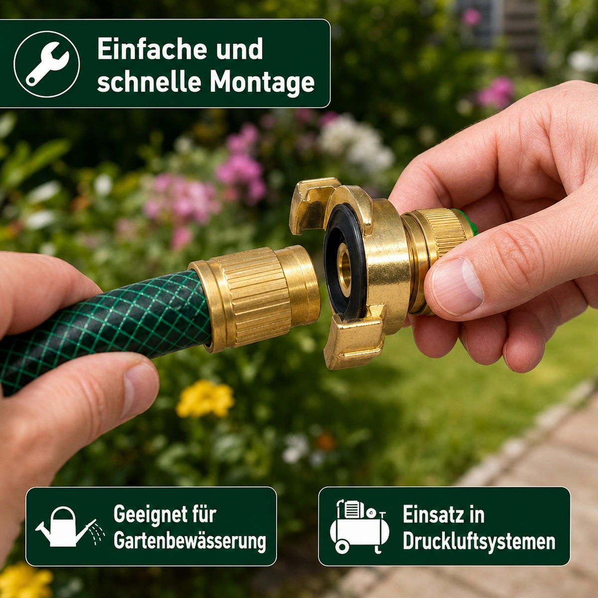 SCHLAUCH Schnellkupplung Messing - Messingfarben, Metall (7/6/8cm) - BONI-SHOP