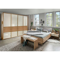 SCHLAFZIMMER Lenvara mit in Champagner 4-teilig mit Schwebetürenschrank Breite mit Spiegel, Passepartout, zwei Nachttische und Komfortbett - Braun, Holzwerkstoff (80/200/120cm)