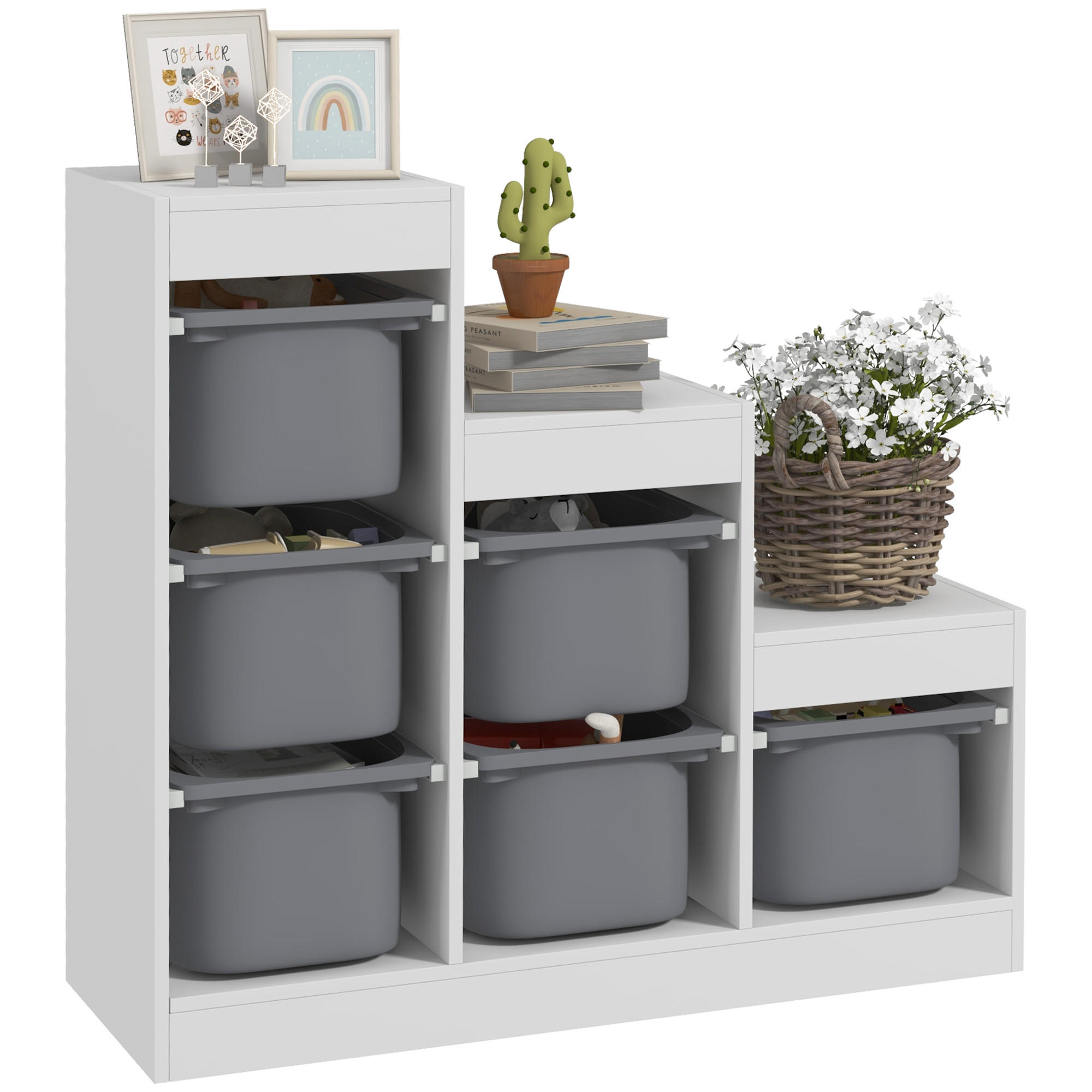 KINDERREGAL DE-17235 3 Ebenen & 6 herausnehmbare Boxen Grau - Grau, Metall (96/90/38.5cm) - ComfortXL