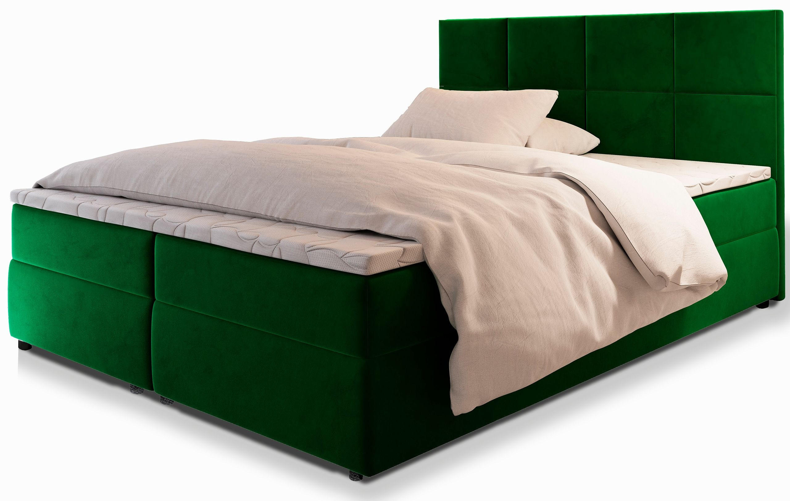 POSTEL BOXSPRING LENA 160x200 cm, s matrací a úložným prostorem, zelená barva - zelená barva, kompozitní dřevo/textil (160/200cm) - MASSENO