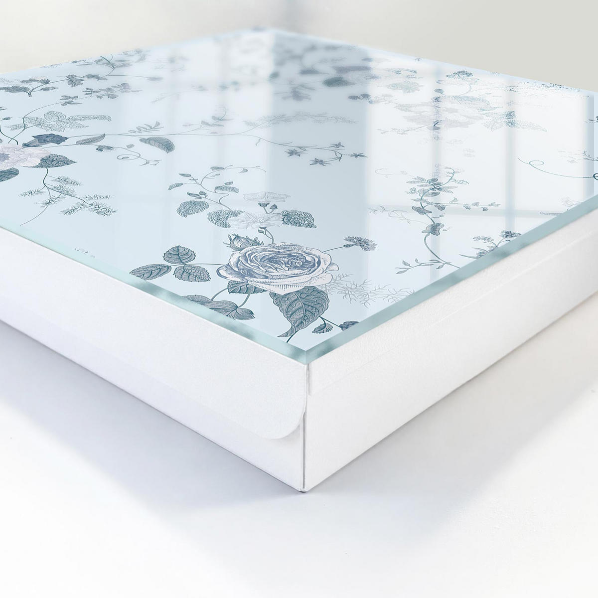 SCHLÜSSELBOX Weiß 30x30 cm – Türöffnung nach rechts - Botanische Blumen - Blau, Metall (30/30/5cm) - TULUP