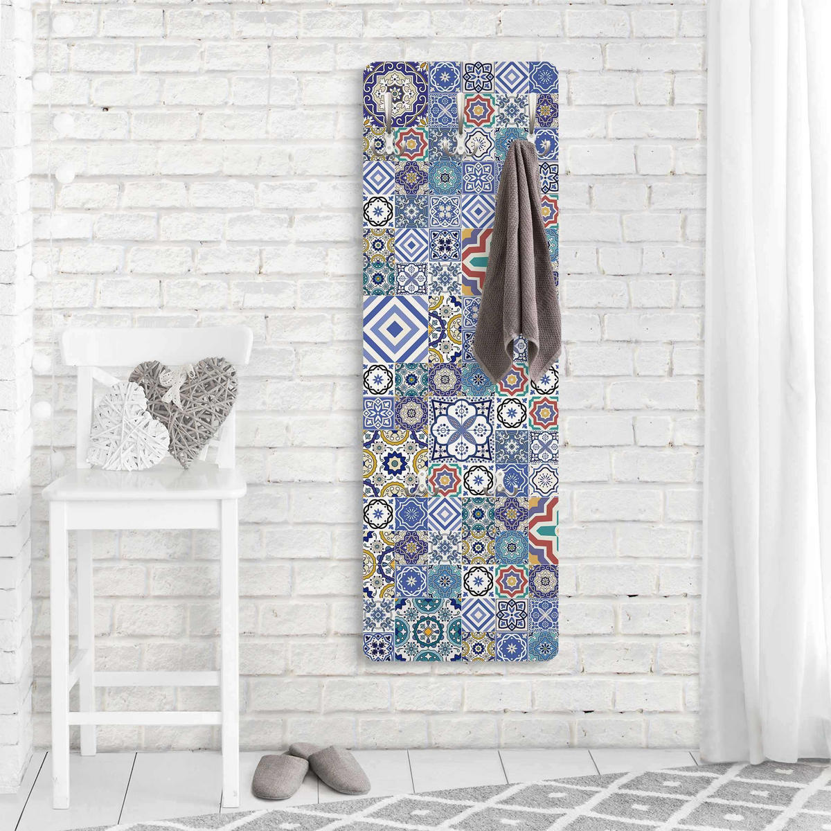WANDGARDEROBE - Fliesenspiegel aufwändige portugiesische Fliesen 34/105 cm - Blau, Holzwerkstoff (34/105/1.6cm) - Bilderwelten