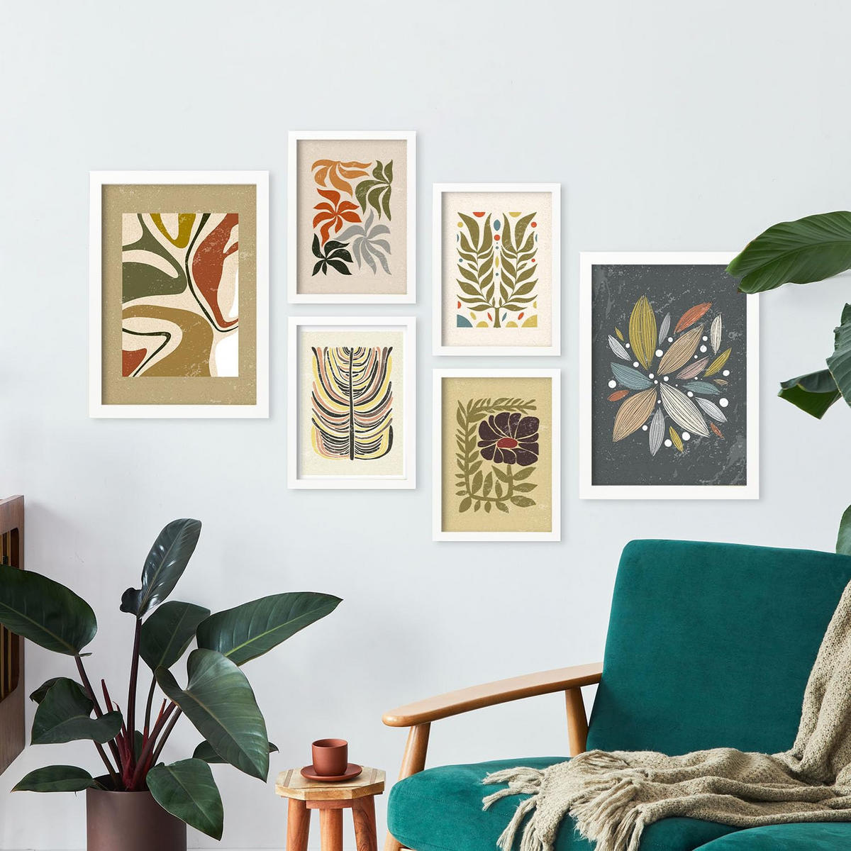 POSTER Set Mit 6 Pflanze im ethnischen Stil Größe A3 & A4 Weißer Rahmen - Weiß, Papier (29.7/1cm) - Nacnic